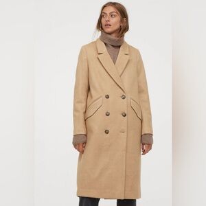 H&M BEIGE Double-breasted Wool Like Long Coat
